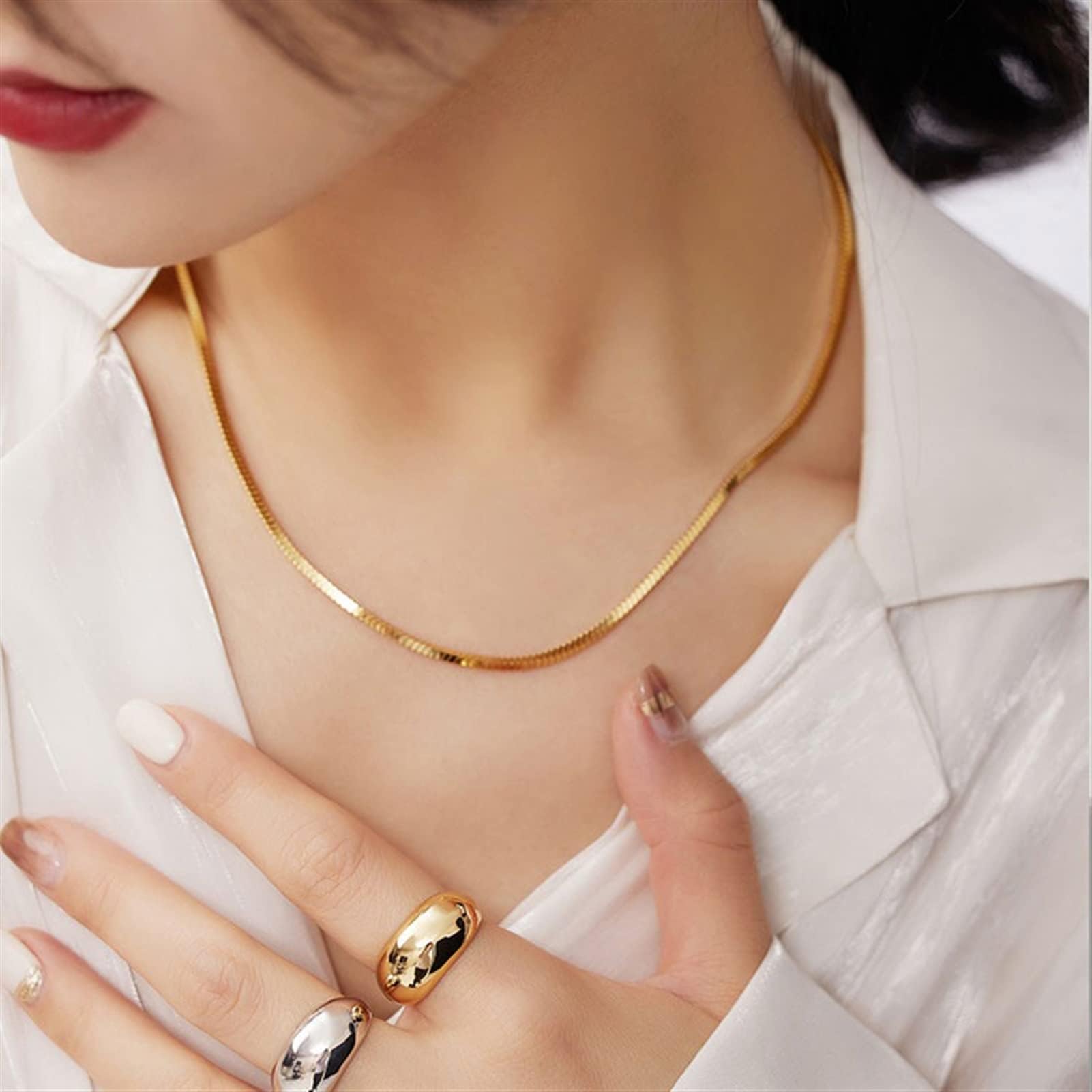 Collares colgantes Personalidad de la Cadena gruesa Cuadrado Oro Clavícula 925 Collar de plata para mujer