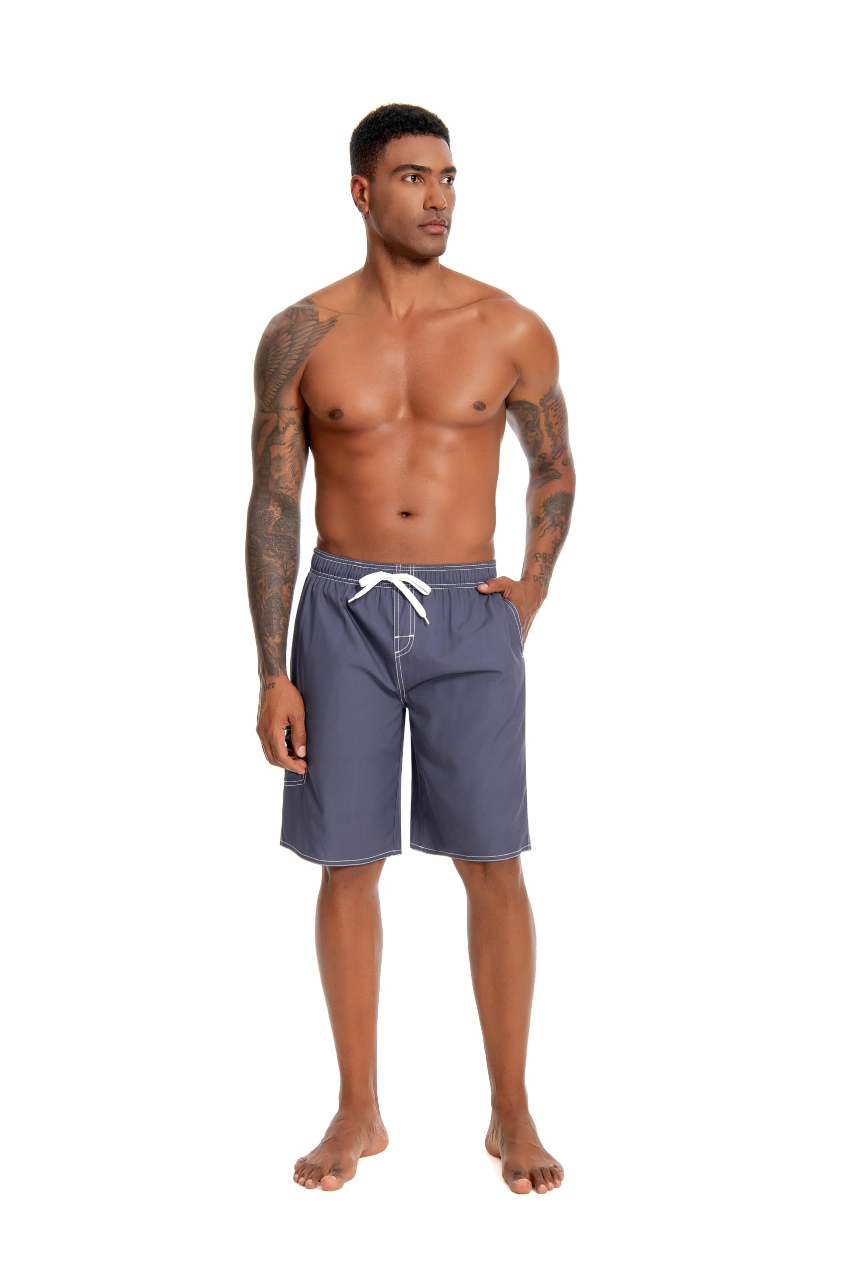 Nutria Pantalón Playa Hombre - Rodilla con Malla, Secado Rápido, UV, Cintura Elástica+Ajustable, 2 Bolsillos + Velcro - para Nadar, Deporte y Paseo