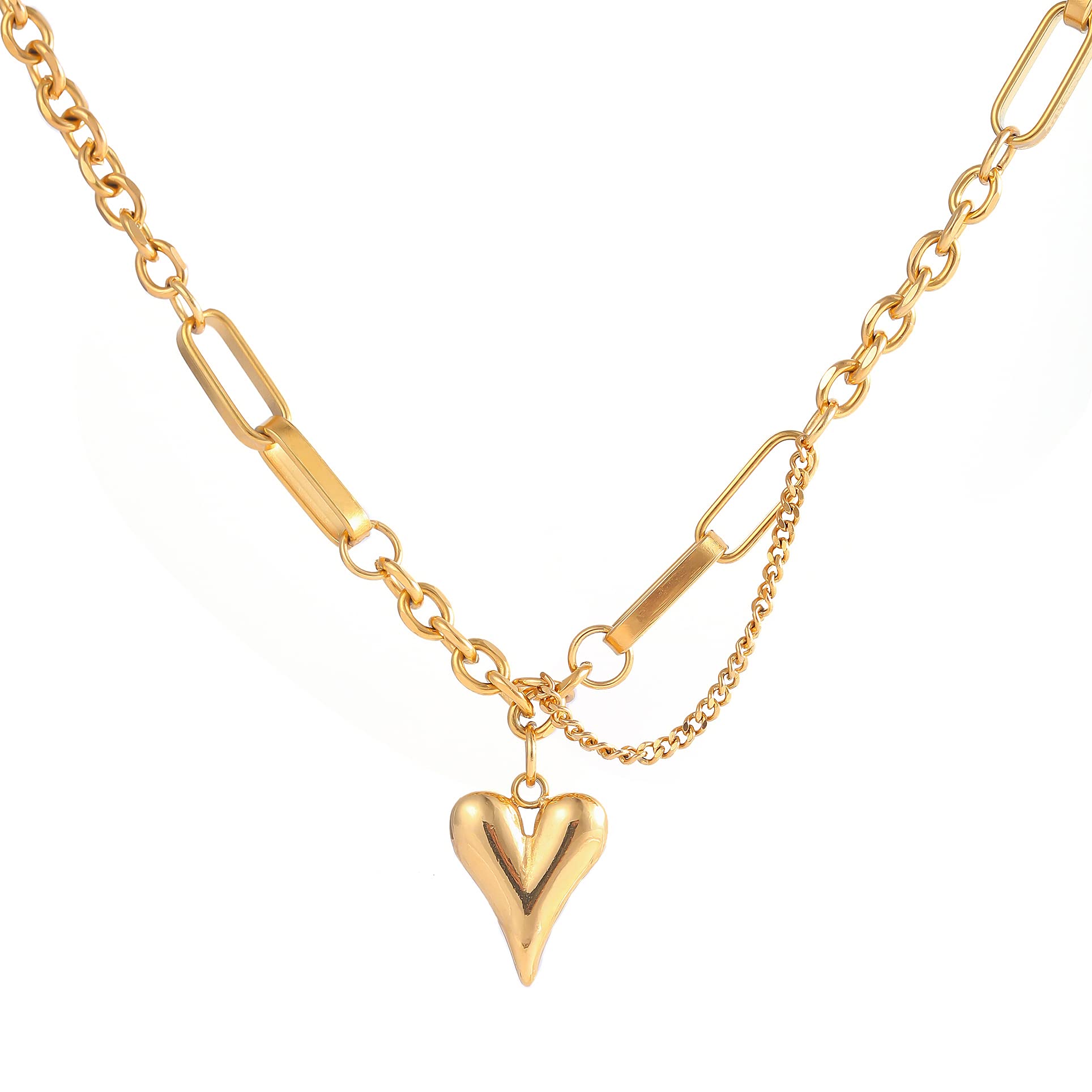 LYNMOS Heart Necklaces for Women Waterproof 18k Real Gold Plated Heart Necklace Gold Heart Pendant Choker Link Chain Necklaces for Women Dainty Gold
