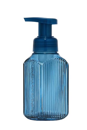 Bath & Body Works Navy Vertical Lines Gentle & Clean Foaming Hand Soap Dispenser, Refillable Glass Holder, Stylish Bathroom & Kitchen Decor