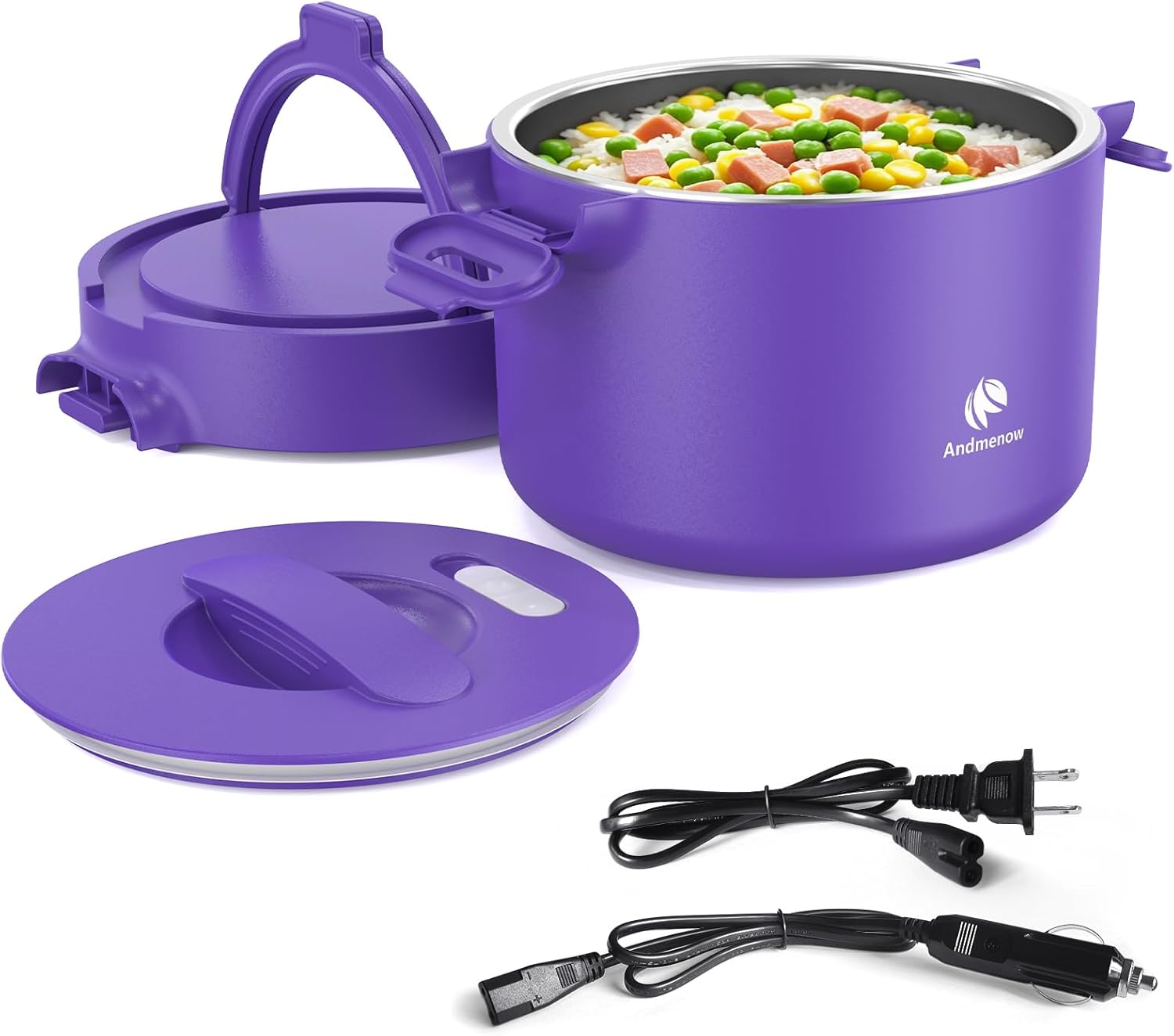 Portable Electric Lunch Box, 33 Ounce Food Warmer Cooker,12/24/110V Upgraded Heated Lunch Box for Car/Truck/Office Ideal Men & Women's Gifts,Warming Soup,Meal,Spill-Free,100W (Purple)