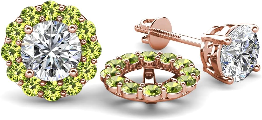 Round Peridot 0.66 ctw Halo Jackets for Stud Earrings in 14K Rose Gold.