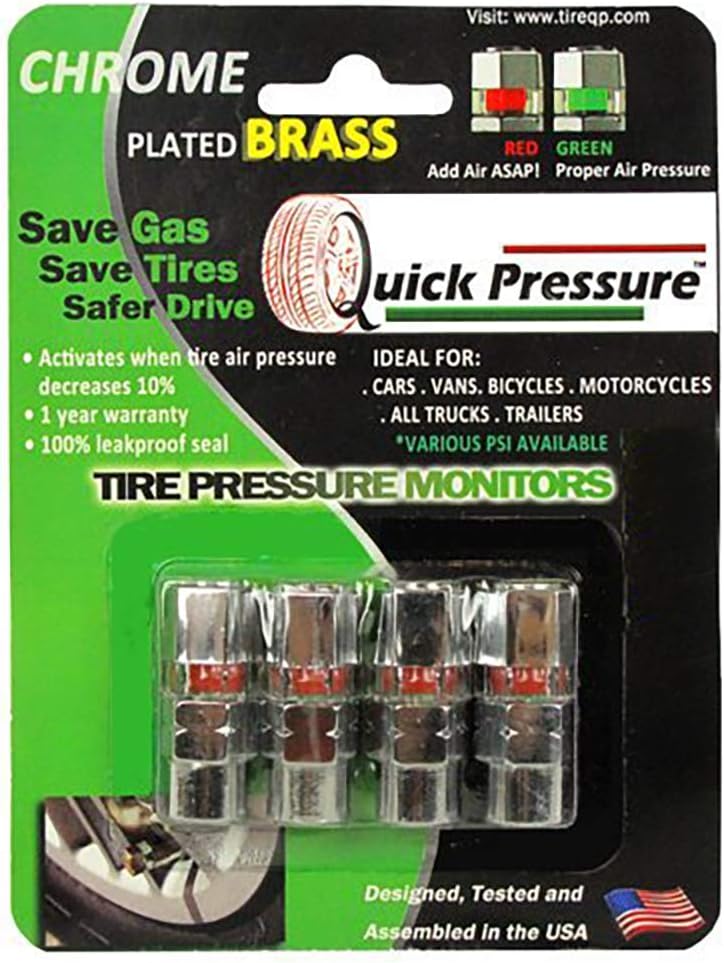Amazon Com Quick Pressure Qp 000090 Chrome Plated Brass 90 Psi Tire Pressure Monitoring Valve Cap Pack Of 4 Automotive
