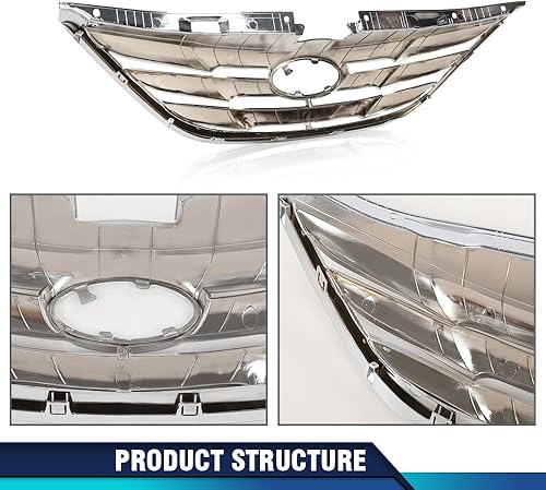 Miniatura 7 de PIT66 Parrilla delantera cromada compatible con Sonata 2011 2012 2013 HY1200154 863503S100