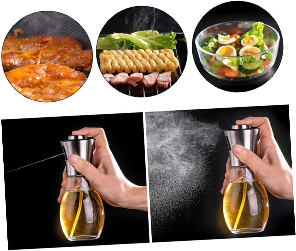 SOLUSTRE 200ML Stainless Steel Oil Spray Bottle Refillable Olive Oil Dispenser Adjustable Nozzle for BBQ Cooking and Marinades for Vinegar and Soy Sauce