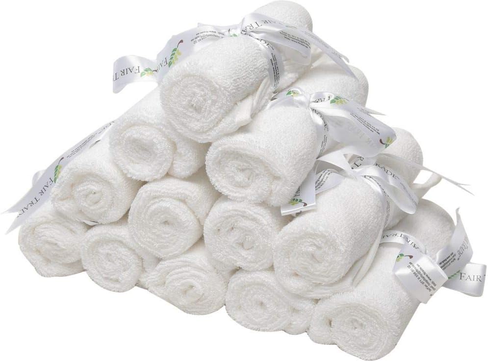 BYFT Iris (White) Luxury Face Towel (33 x 33 Cm-Set of 12) 100% Combed Cotton, Highly Absorbent and Quick dry, Classic Hotel and Spa Quality Bath Linen-600 Gsm