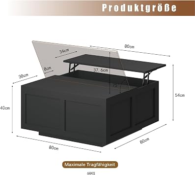 KEEPREAPER Lift Top Coffee Table with Storage, Square Black Coffee Table