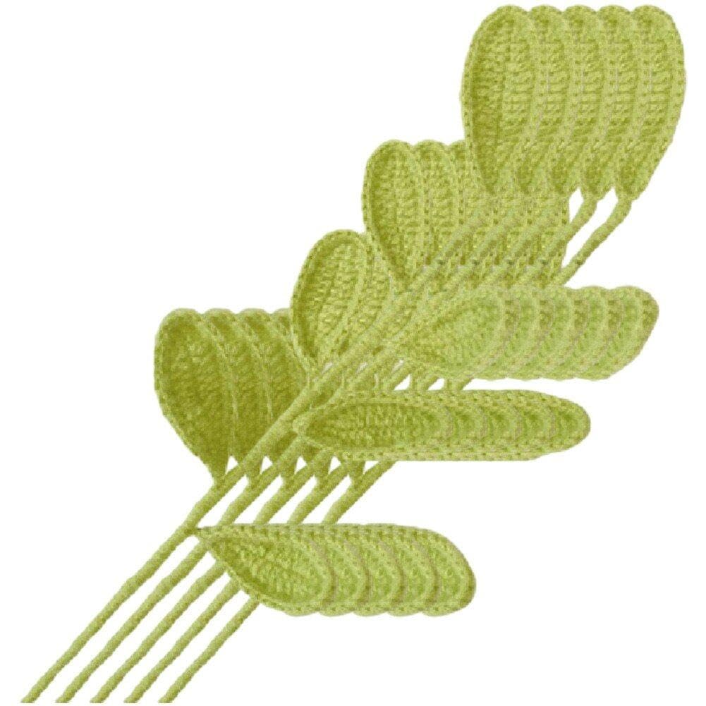 Bemvp Green 5Pcs Artificial Knitted Wool Eucalyptus Leaves Fake Crochet Plants Stems Handmade Bouquet Finished For Home Decor