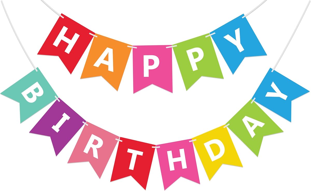 Banderines coloridos de feliz cumpleaños preencordados, sin bricolaje, para decoraciones de fiesta de cumpleaños (Multi)