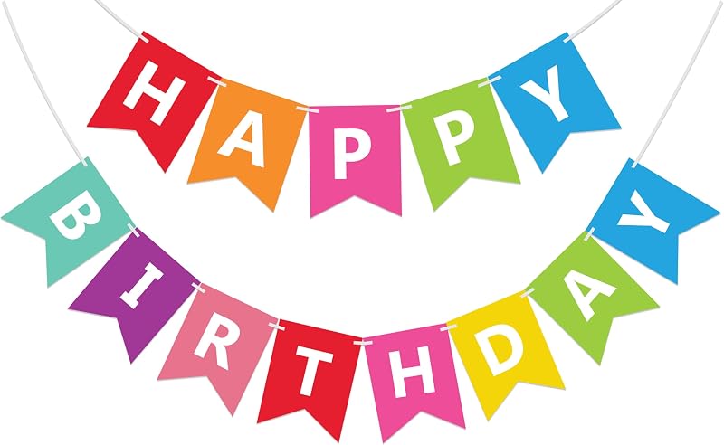 Banderines coloridos de feliz cumpleaños preencordados, sin bricolaje, para decoraciones de fiesta de cumpleaños (Multi)