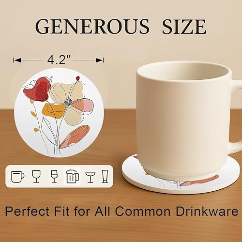 Miniatura 3 de Juego de 6 posavasos bohemios con base de corcho y soporte, posavasos redondos de cerámica absorbentes estéticos para decoración de mesa, regalo de