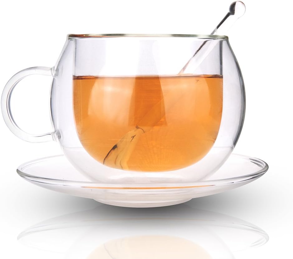 Double Walled Glass Mug with Spoon, Best Tea Cup Durable Heat Resistant Coffee Mug