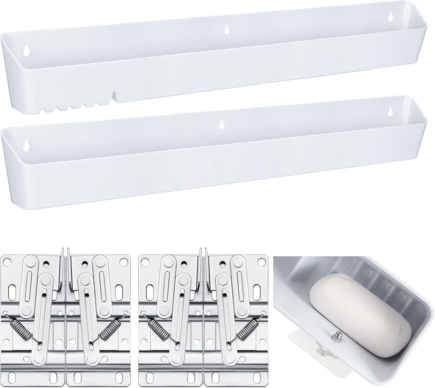 Umigy 2 Pack 14" Kitchen Sink Tip Out Tray, False Drawer Front Flip Tray with Hinges & Clips, Sink Sponge Soap Organizer for Kitchen Bathroom, White