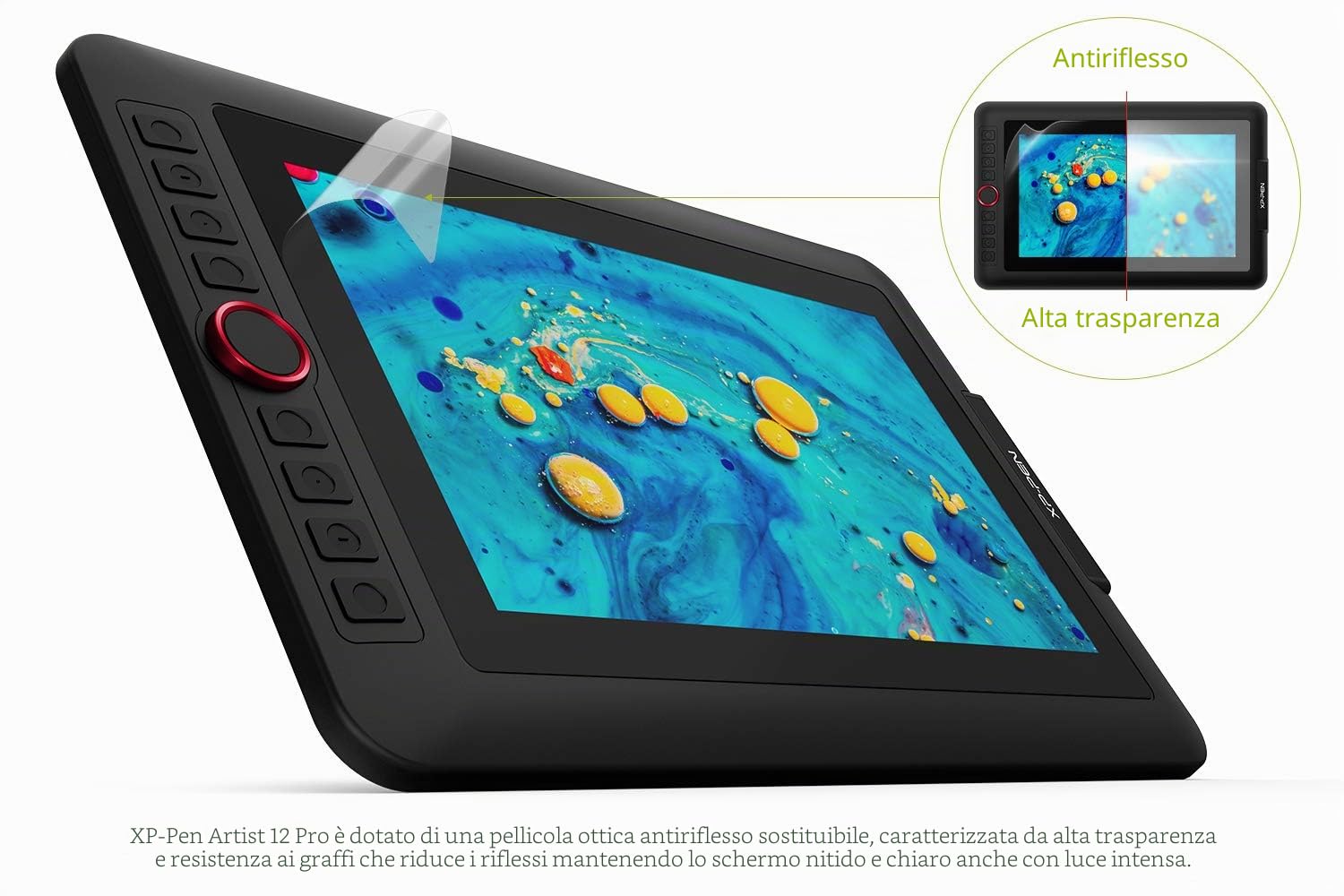 XP-PEN Artist 12 Pro - Tablet grafico con schermo HD IPS 11.6", pennino a 8192 livelli con inclinazione e 8 tasti di scelta rapida, compatibile con Mac, Windows