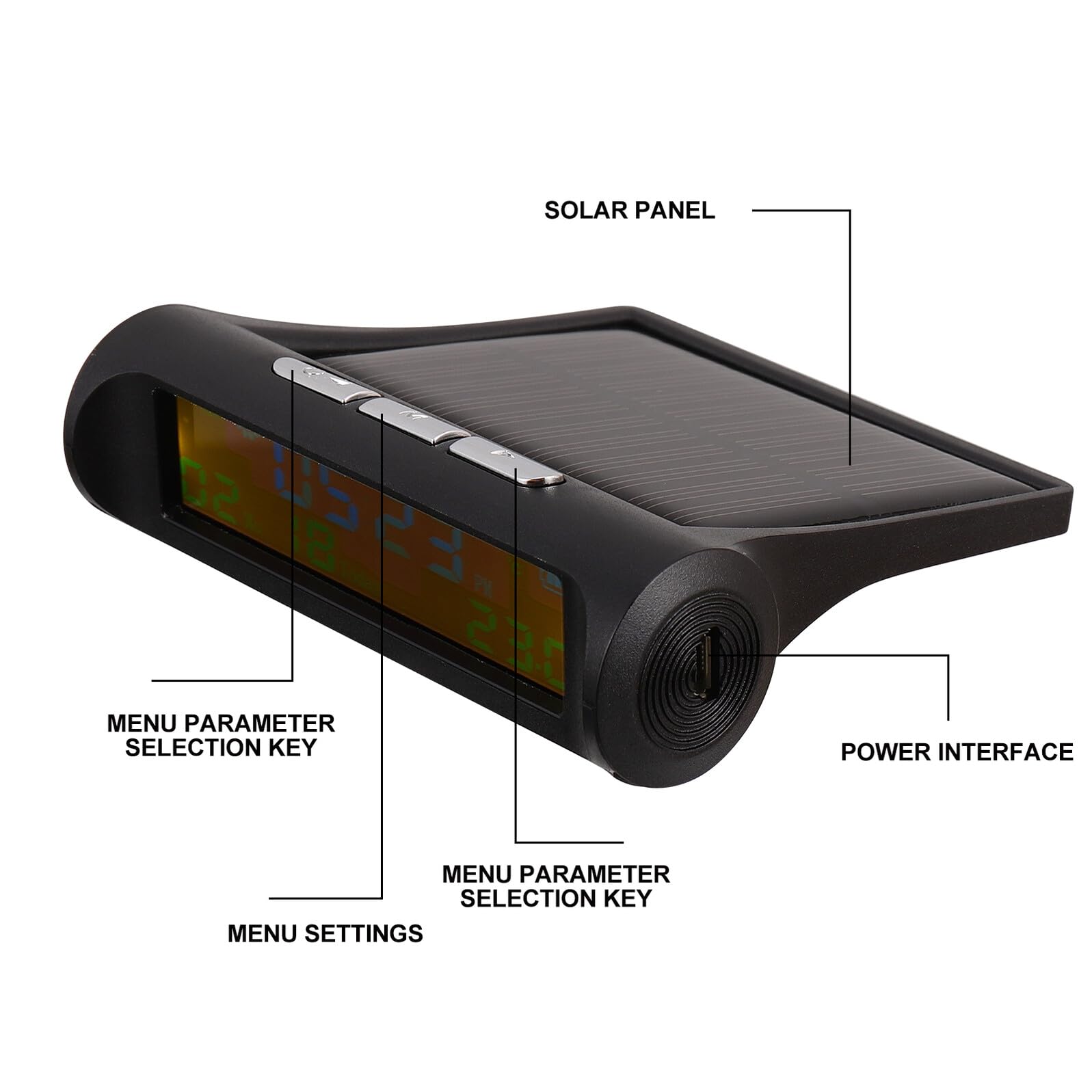 Solar Auto Uhr mit Automatischer und Kalenderanzeige Woche und Temperaturdisplay Gehäuse aus Abs und PC für Fahrzeugarmaturenbrett