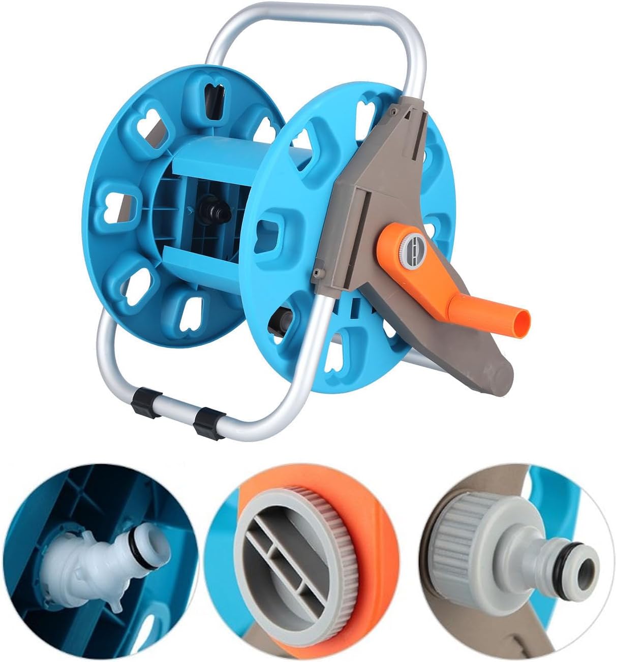 Garden Hose Reel Cart, Hose Trolley with up to 30M 1/2'' Garden Hose, Integrated Handle Saving Labour Cart Reel for Outdoor Planting and Car Washing