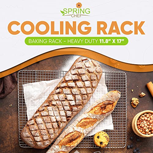 Spring Chef Cooling Rack - Baking Rack - Heavy Duty, 100% Stainless Steel, Oven Safe, 11.8 X 17 Inches Fits Half Sheet Cookie Pan #TOP1