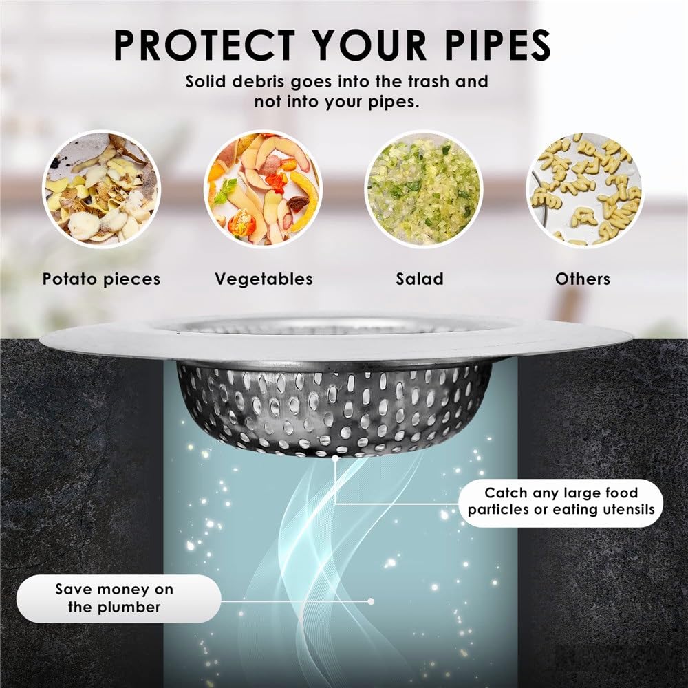 1 Pcs Stainless Steel Sink Strainer with Handle | Drain Kitchen Basin Food Waste Blockage Filter Jali | Durable & Rustproof | Anti-Clogging 2mm Holes | Double Edging Corners | 11cm — Amazon image 2