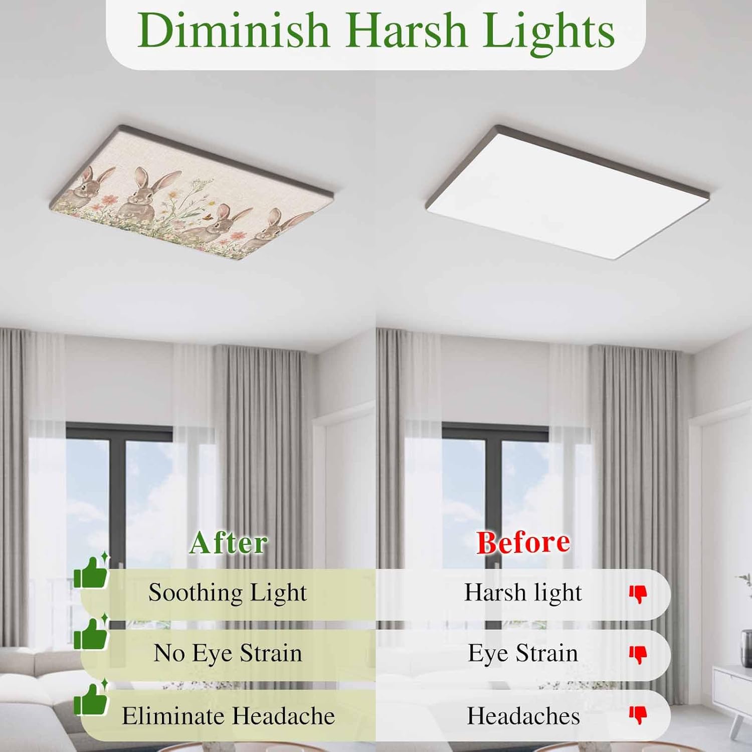 2x4 ft Fluorescent Light Cover for Ceiling Easter Rabbit on Vintage Linen Magnetic Light Filters, Flowers Bunnies Butterfly Ceiling Lampshades for Home School Office 4Pcs