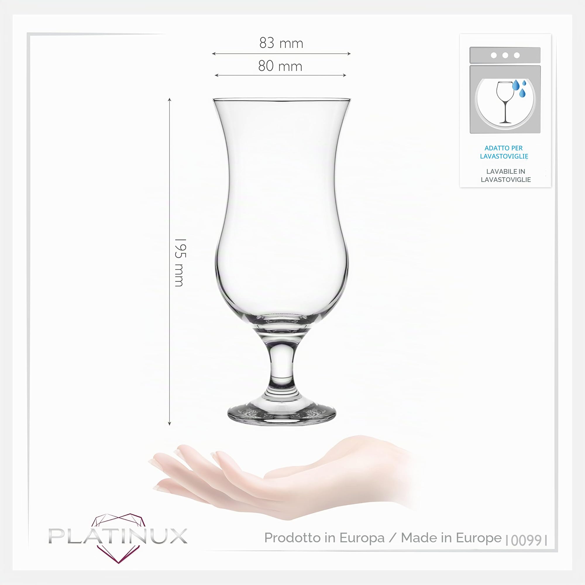 Platinux Bicchieri da cocktail 400 ml (max. 470 ml) vetro Set (6 pezzi) bicchieri lunghi drink bicchieri da festa bicchieri da milk shake Large