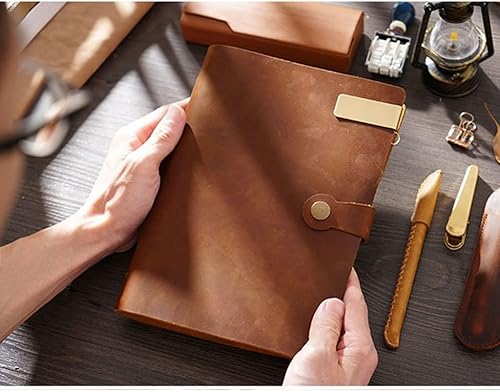 Miniatura 6 de TREXD - Cuaderno de piel con espiral A5, tapa con bloqueo A5, diario de oficina, profesor, estudiante, viaje, cuaderno de bocetos hecho a mano, 192