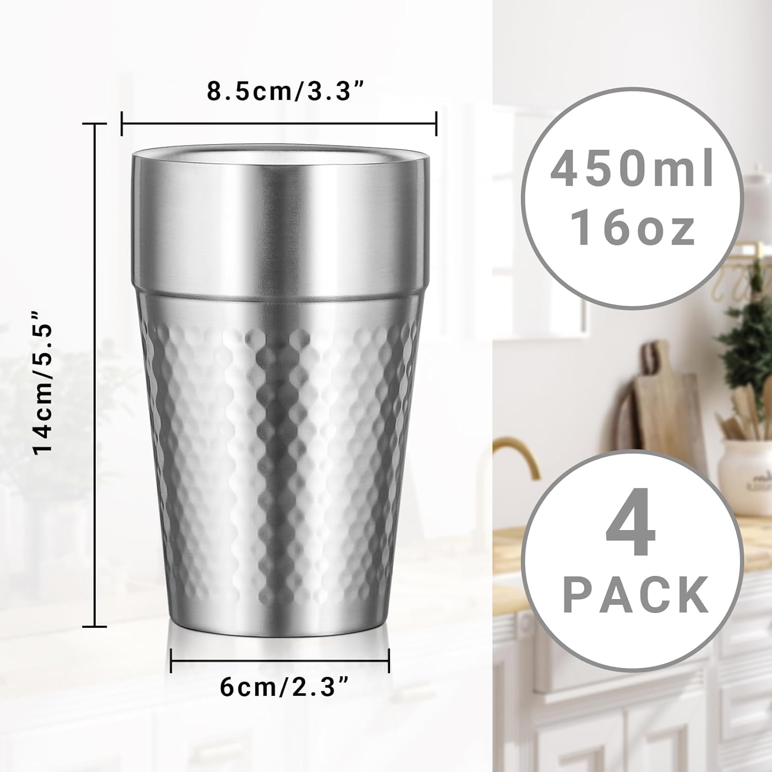 Stainless Steel Double Wall Cup, 16 oz Insulated Tumbler, 4 Pack Unbreakable Stackable Water Tumblers Insulated Metal Cup Premium Drinking Glasses for Travel Camping Home Outdoor - Image 2