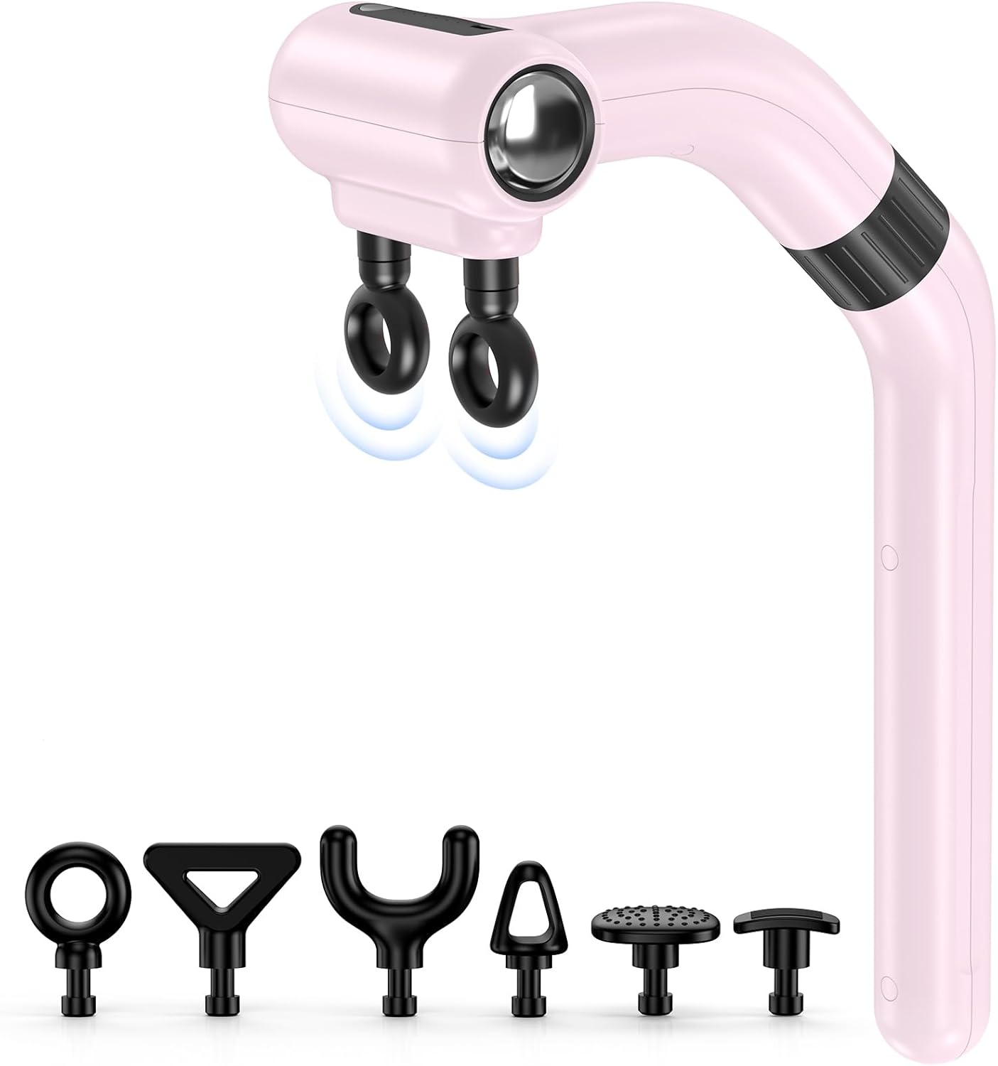 Dual-Head Massage Gun with Long Handle & 10mm Amplitude, 3-in-1 Detachable Handheld Back Massager for Pain Relief Deep Tissue for Shoulder, Arm, Waist, Thigh & Body Muscle – 6 Speeds Soft Pink