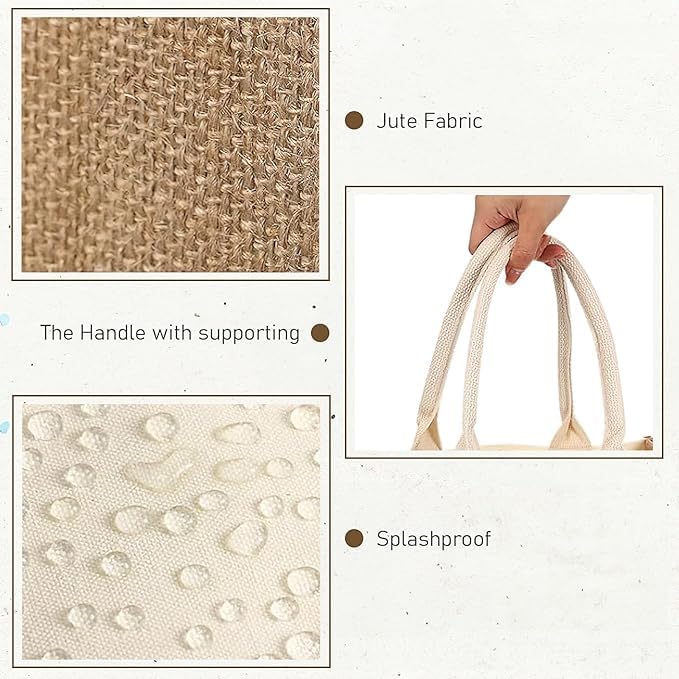 MSYU Lot de 8 sacs cadeaux en toile de jute naturelle, sacs d'épicerie, sacs cadeaux réutilisables en toile avec poignées douces, sacs de loisirs créatifs pour demoiselle d'honneur, mariage, voyage à
