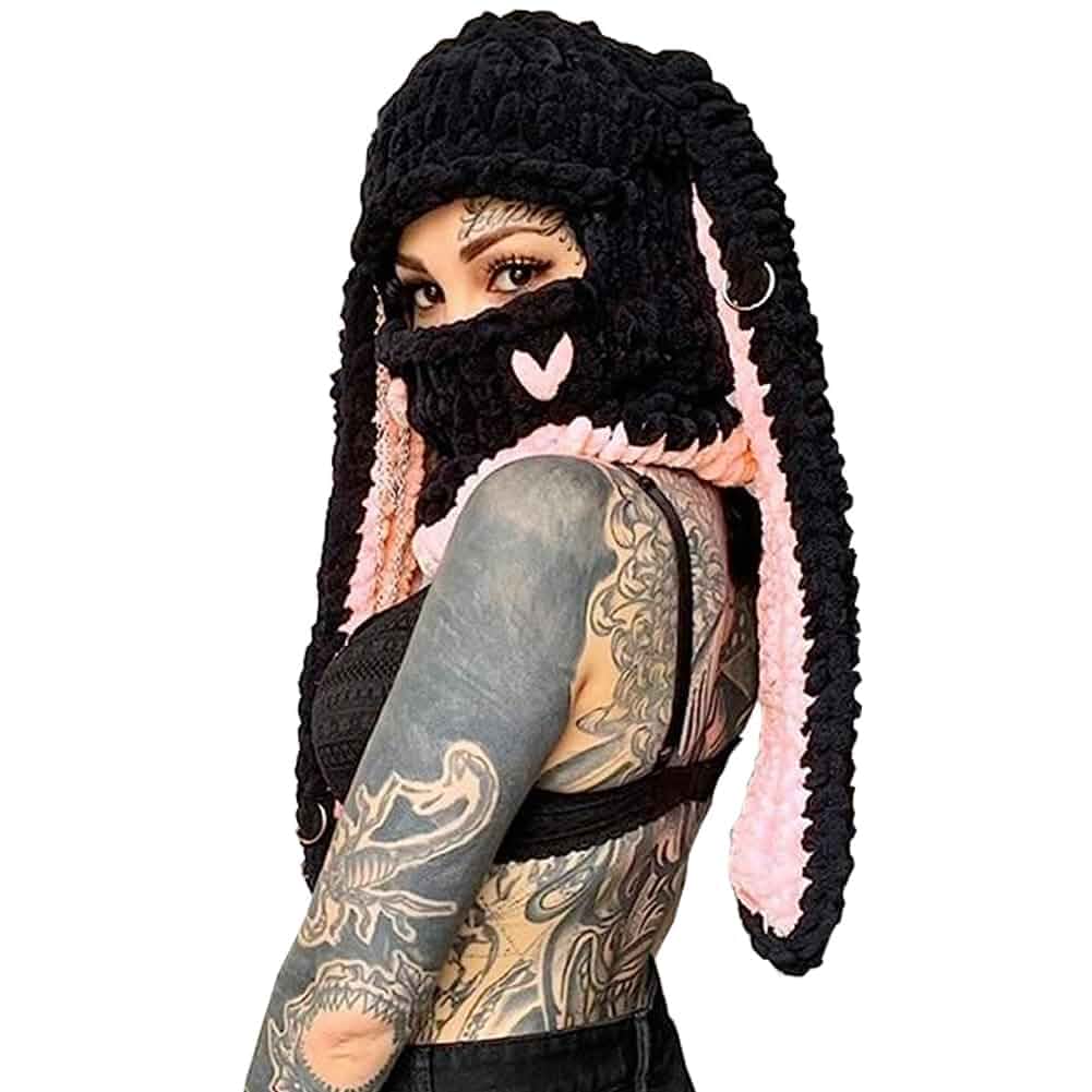 Fashion Cute Earflap Knitted Hats Crochet Beanie Warm Snow Ski Bunny Long Ears Fluffy Caps Cosplay Party Adults Women(Pink Bunny)