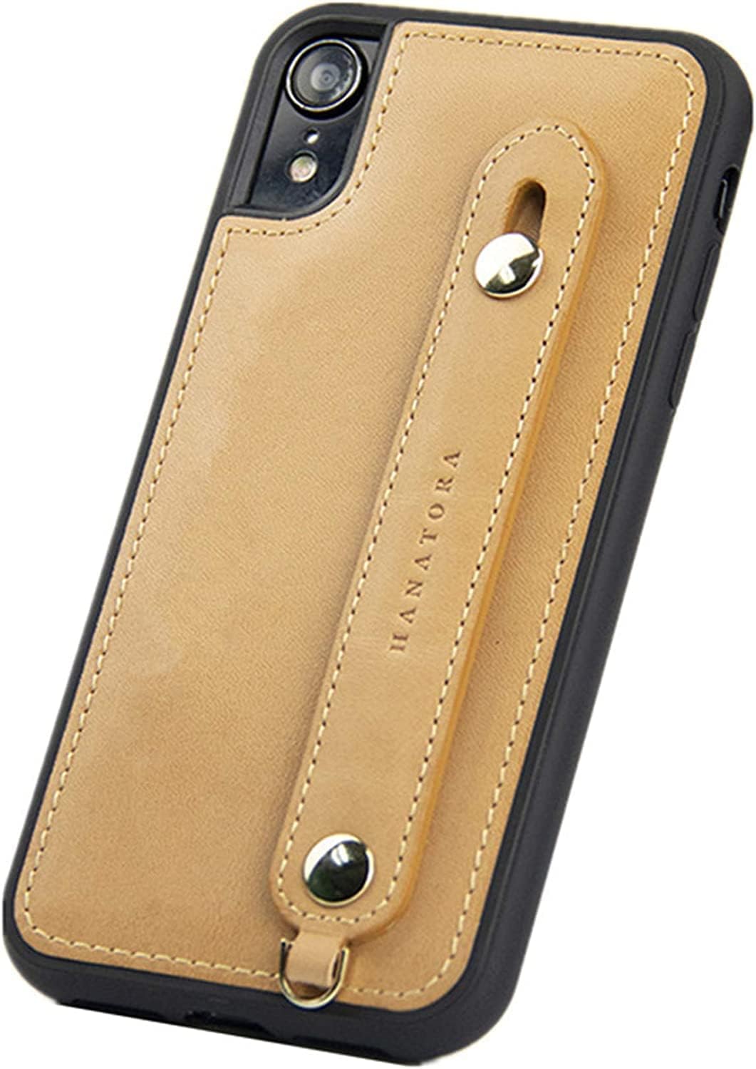 hanatora] Compatible with iPhone XR Case Italian Leather Smartphone Case Fall Prevention Impact Stand Function Handy Belt Hand Made Strap Hall Natural Yellow Plain Design GH-XR-Natural-M