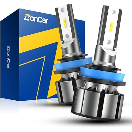 ZonCar H11 H9 H8 LED Headlight Bulbs 10000LM, Low Beam/Fog Light Halogen Replacement, 2 Pcs/Kit, 12 CSP Chips, 6500K White Extremely Bright Light 12V