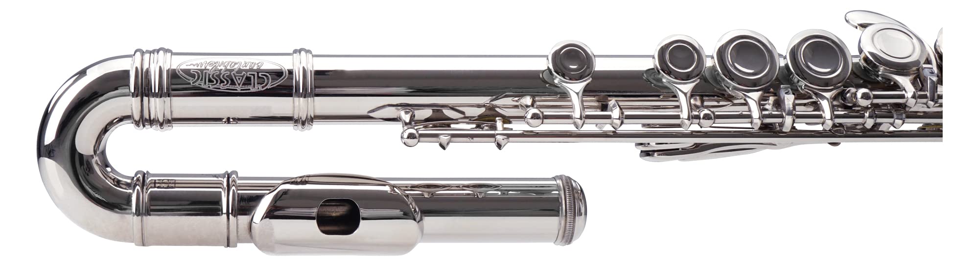 Classic Cantabile FL-100J Querflöte Starter-Set (Tolles Einsteigerinstrument, ein gebogenes, ein gerades Kopfstück, inkl. Notenständer, Stimmgerät mit Metronom, Flötenständer, Etui, Zubehör) Silbern