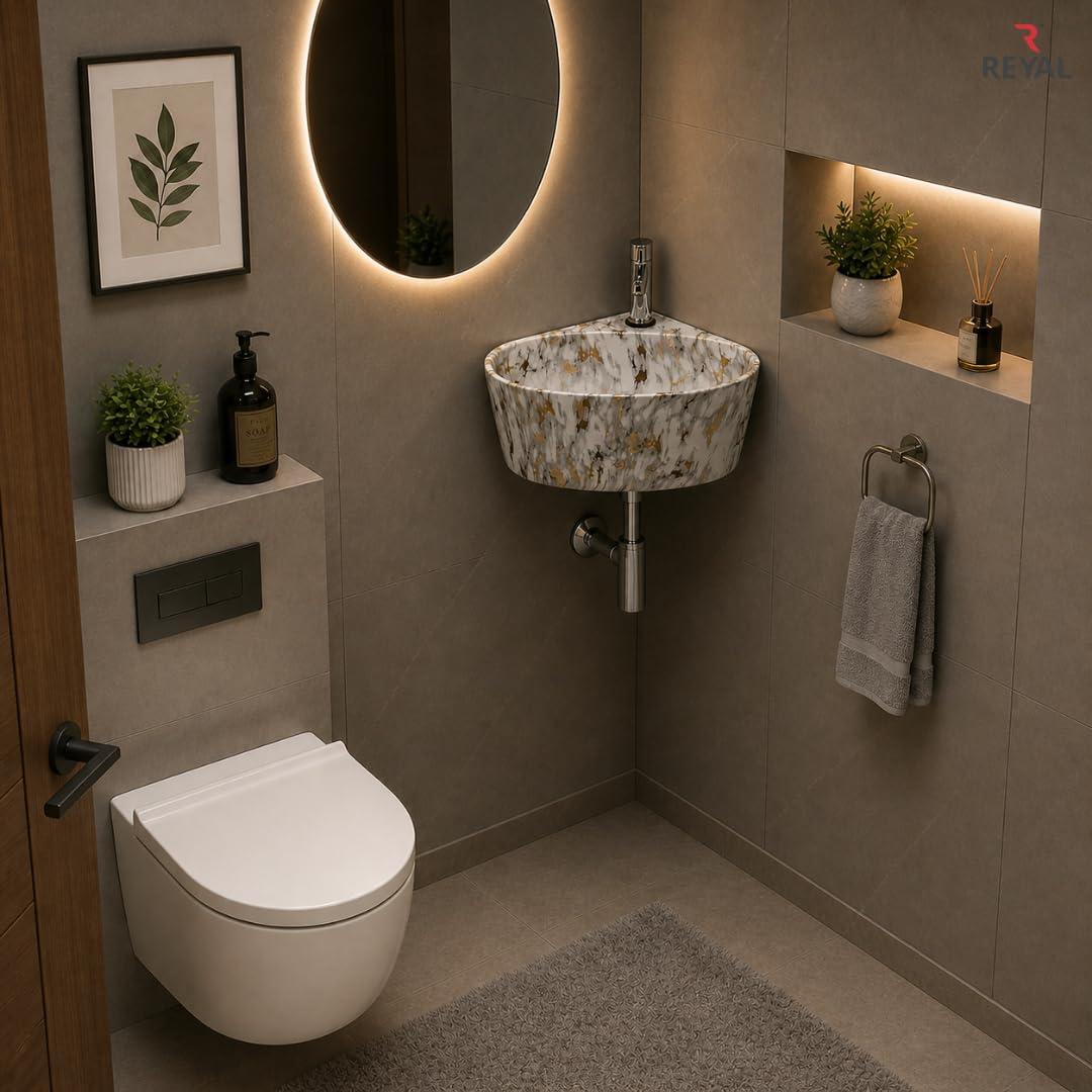 Reyal Corner Sink - Space-Saving Ceramic Wash Basin -11 Reyal Corner Sink - Space-Saving Ceramic Wash Basin -11