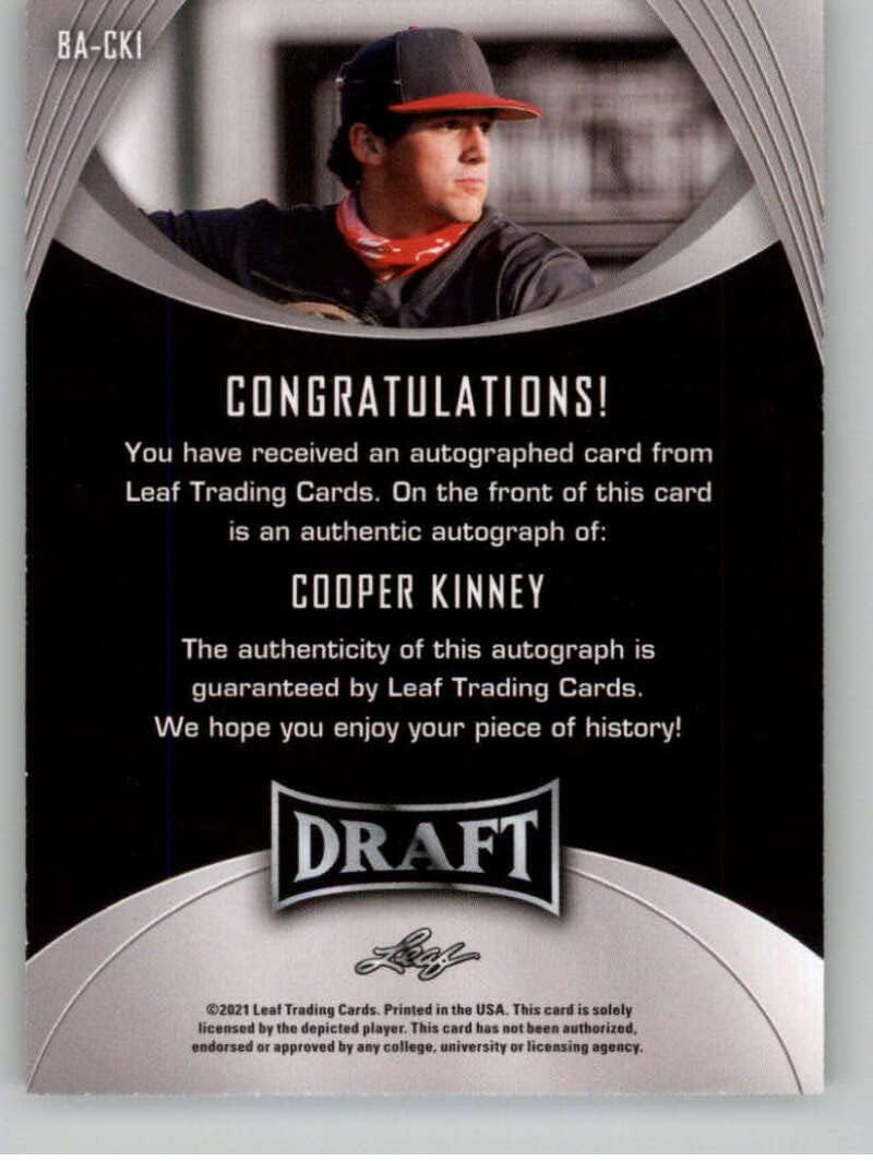 2021 Leaf Draft Retail Autographs Gold #BA-CK1 Cooper Kinney RC Rookie Card Auto Autograph XRC Draft/Prospect Baseball Card in Raw (NM or Better) Condition