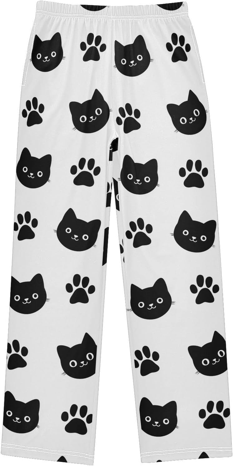 visesunny Boys' Pants Black Cats Paw Jogger Pants Elastic Waist Long Bottoms Trousers with Pockets S-XL