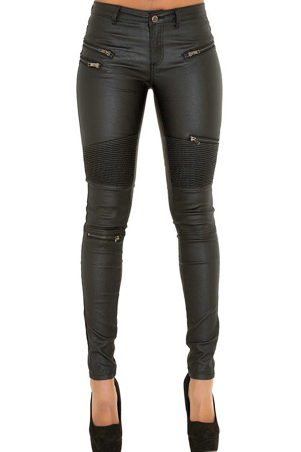 Sveizo Women's Skinny Faux Leather Biker Pants Rider Leggings Slim Trousers-44