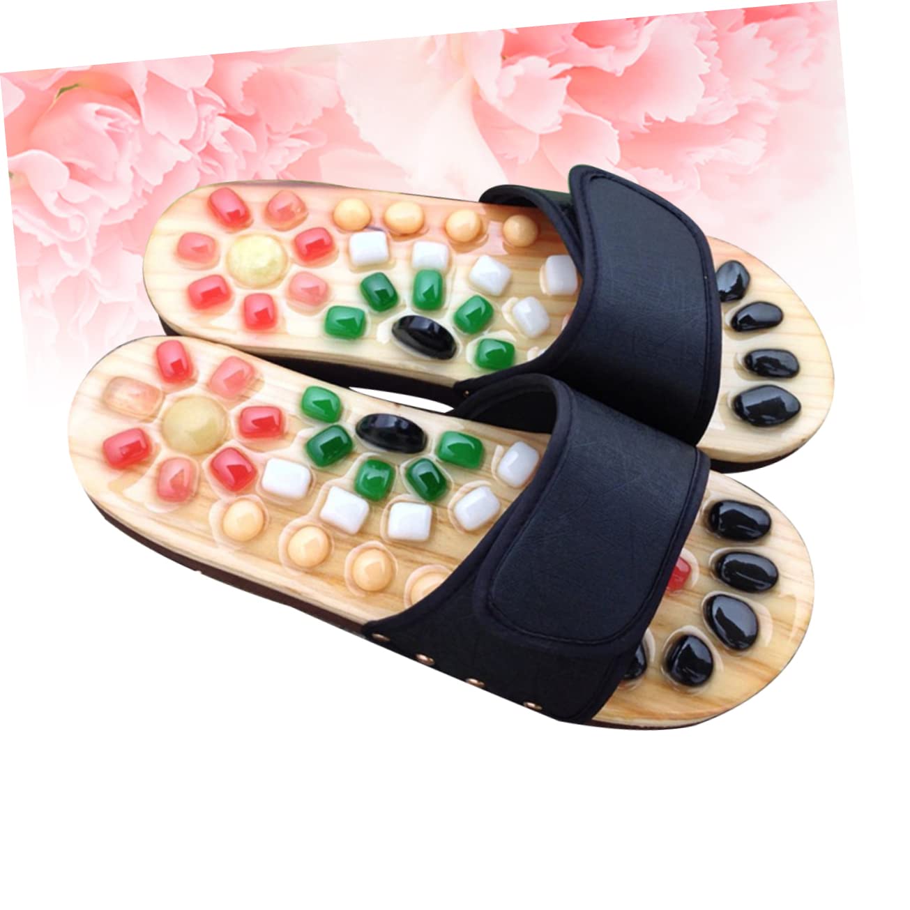 Akupressur Massage Sandalen aus Pu und Eva in Schwarz Fußmassage Hausschuhe zur Linderung und Entspannung als Gesundheitsgeschenk Größe 39-40
