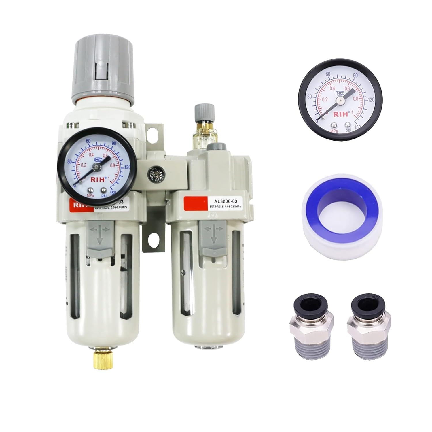 FRL Air Source Treatment AC3010-03 Filter Regulator Lubricator Combination with Auto Drain and Gauge