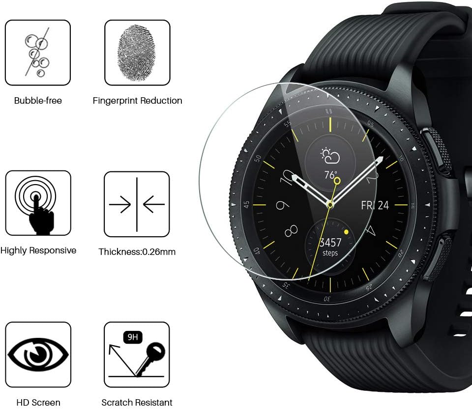 LK [3 Pack] Screen Protector for Samsung Galaxy Watch 42mm / Gear S2 / Gear Sport SmartWatch Tempered Glass [Anti-Fingerprint] HD Clear 9H Hardness