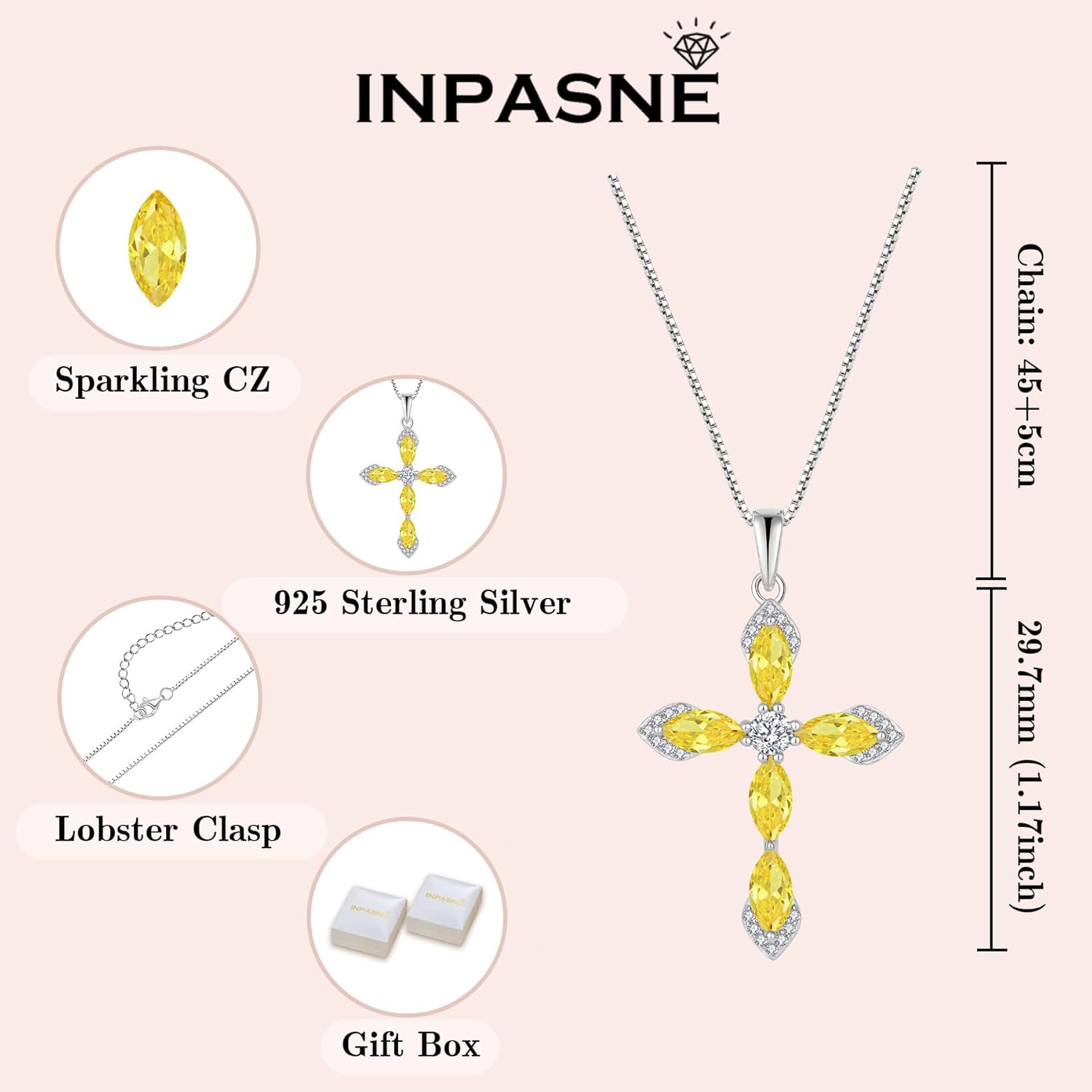 Women Cross Necklace 925 Sterling Silver Halo Gemstone Necklace Crucifix Religious Pendant Birthstone Jewelry Gifts for Her - Image 5