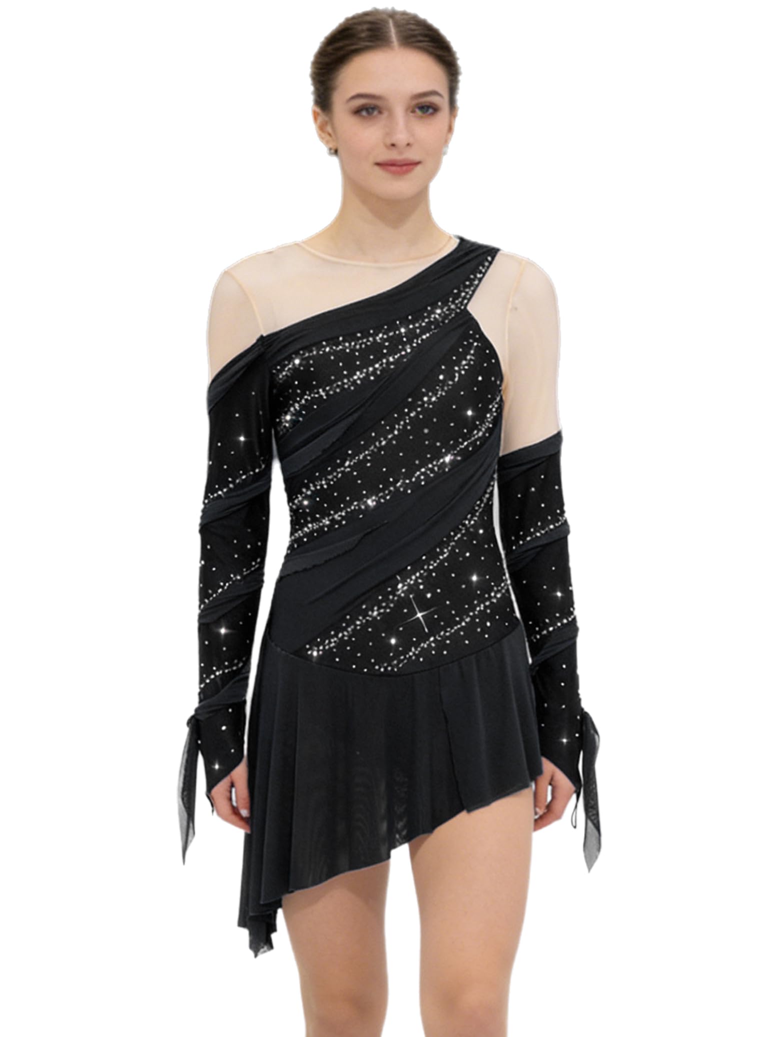 Hedmy Vestido de Patinaje Artístico sobre Hielo Mujer Competición Maillot con Falda Ballet de Gasa Leotardo Gimnasia Vestido de Baile Contemporáneo
