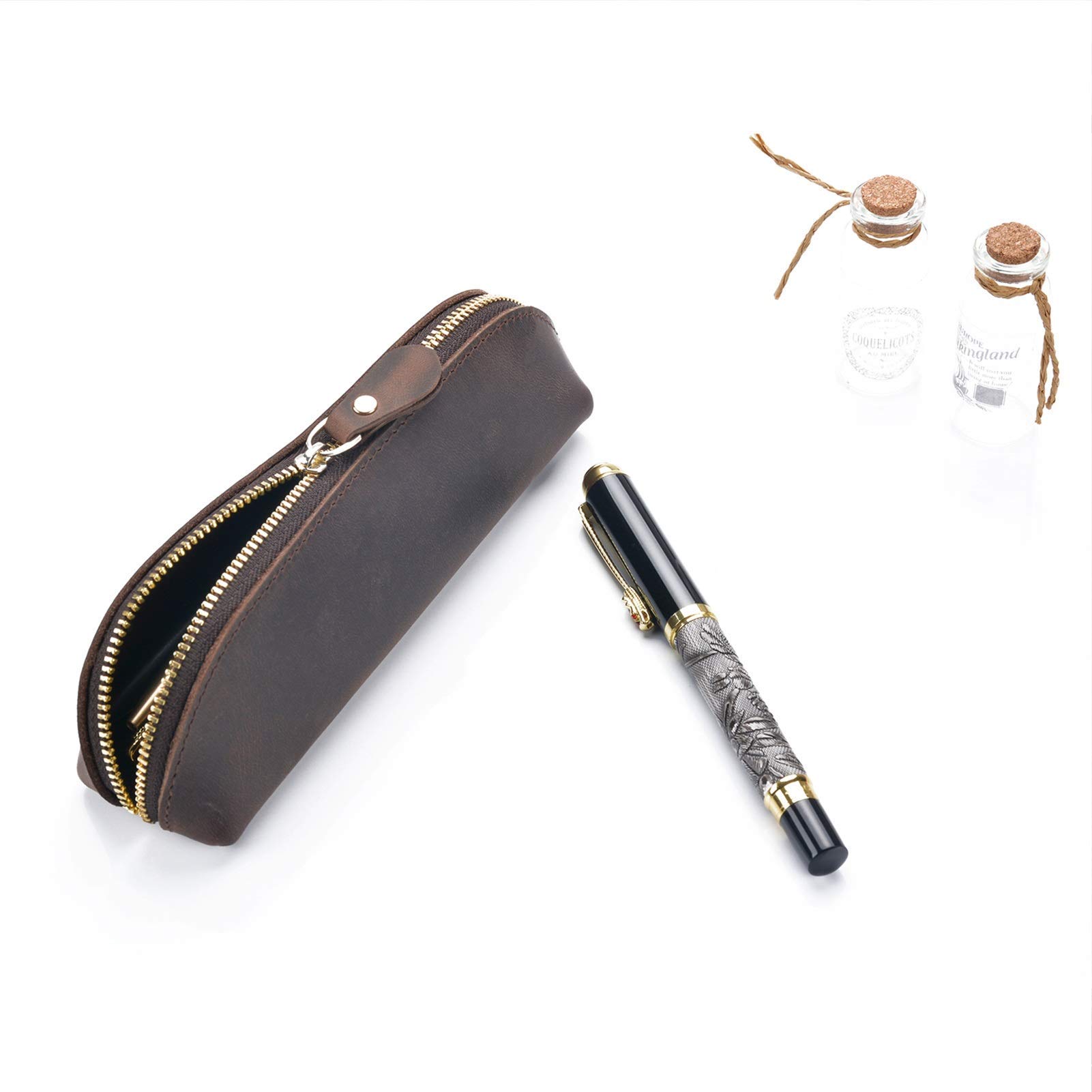 Astucci per matite Astuccio per matite Astuccio con portapenne con Cerniera Astuccio per cancelleria in Vera Pelle Fatto a Mano per Giovani Studenti (Colore : Coffee, Dimensioni :