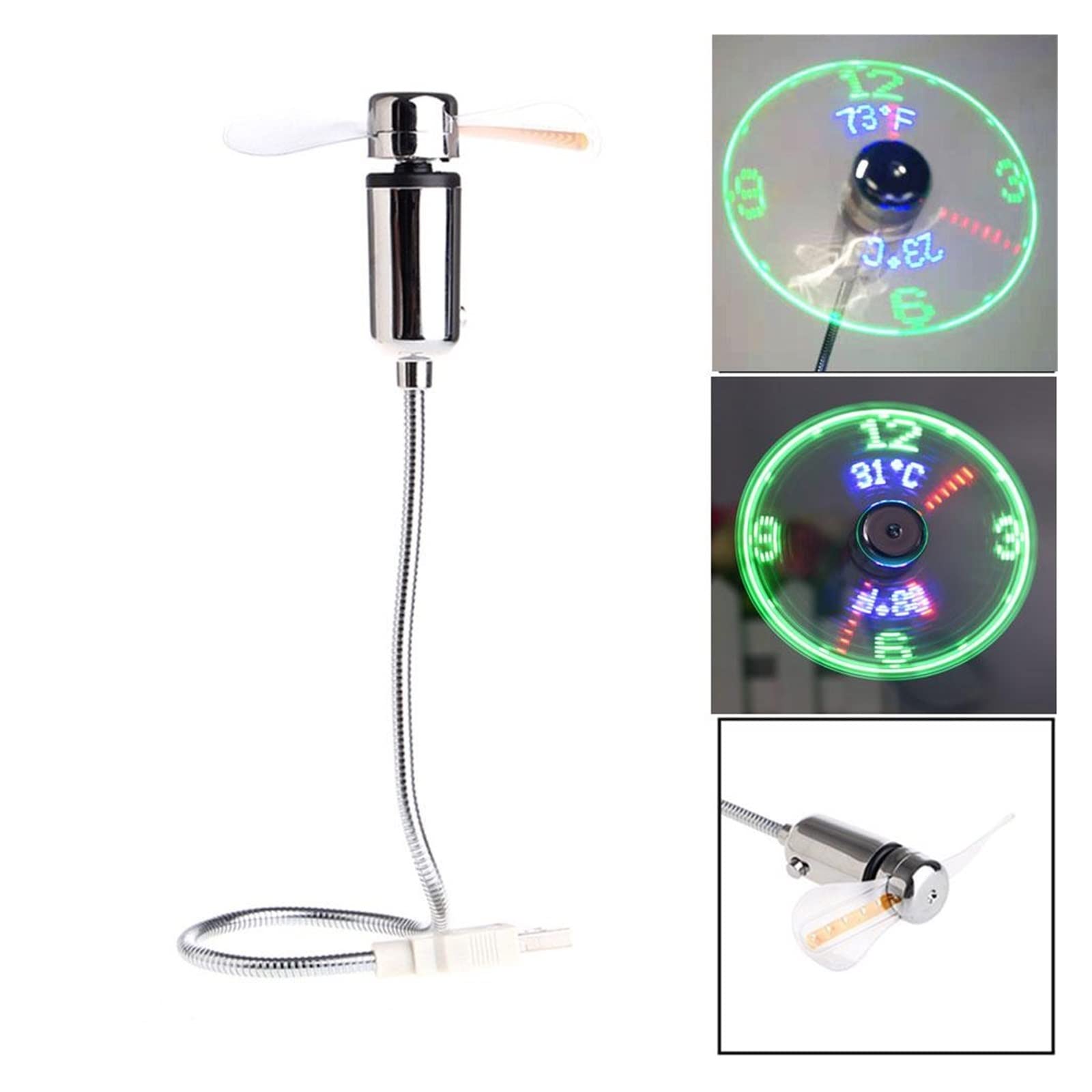 Ventilatore USB portatile con display della temperatura, mini ventilatore ricaricabile per PC e laptop, gadget con luce LED, ideale per uso domestico e ufficio
