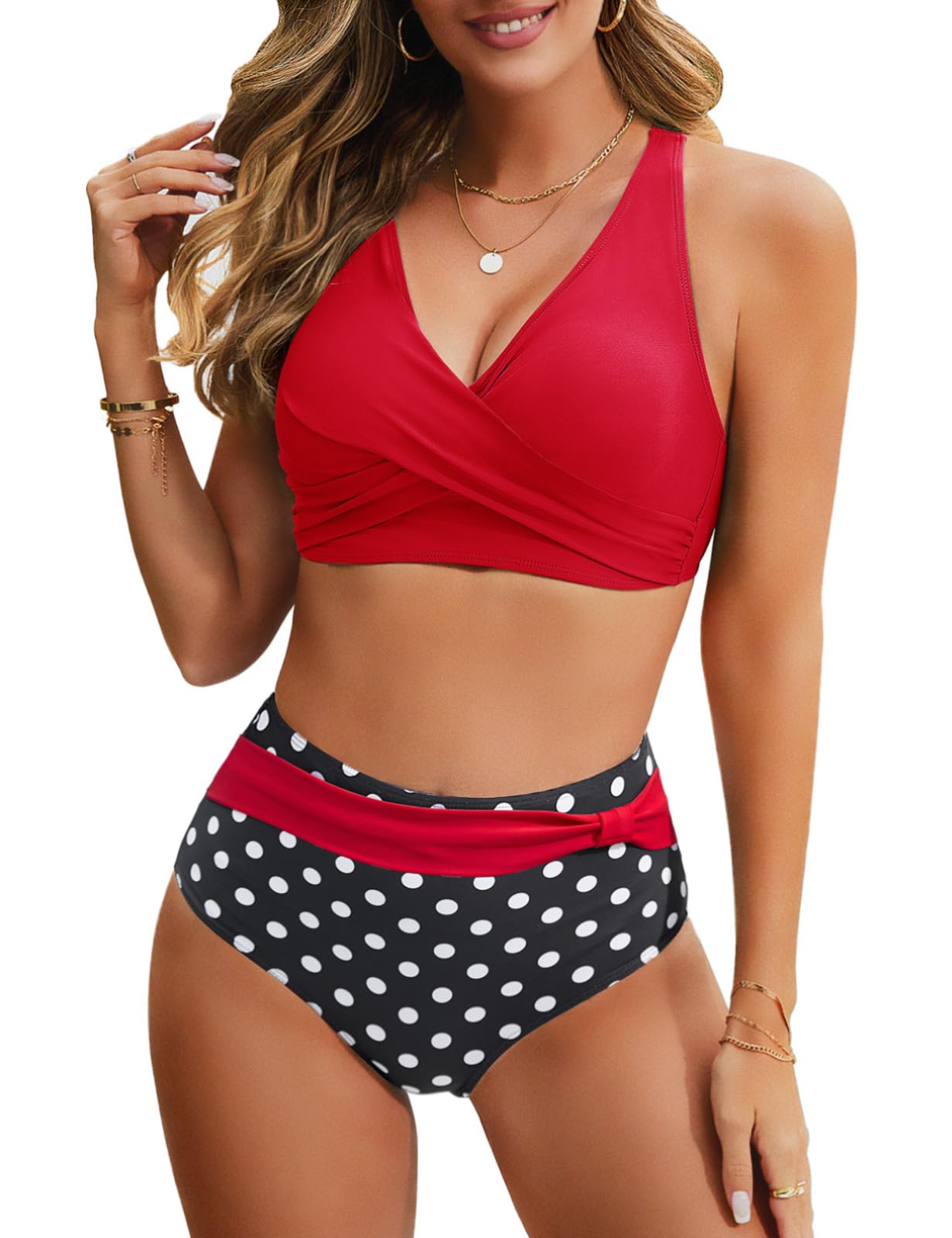 Nadeer Bikinis Mujer Push up Conjuntos de Bikini Cintura Alta Traje de Baño Sexy con Cuello en V Bañador Ropa de Playa Tops y Braguitas