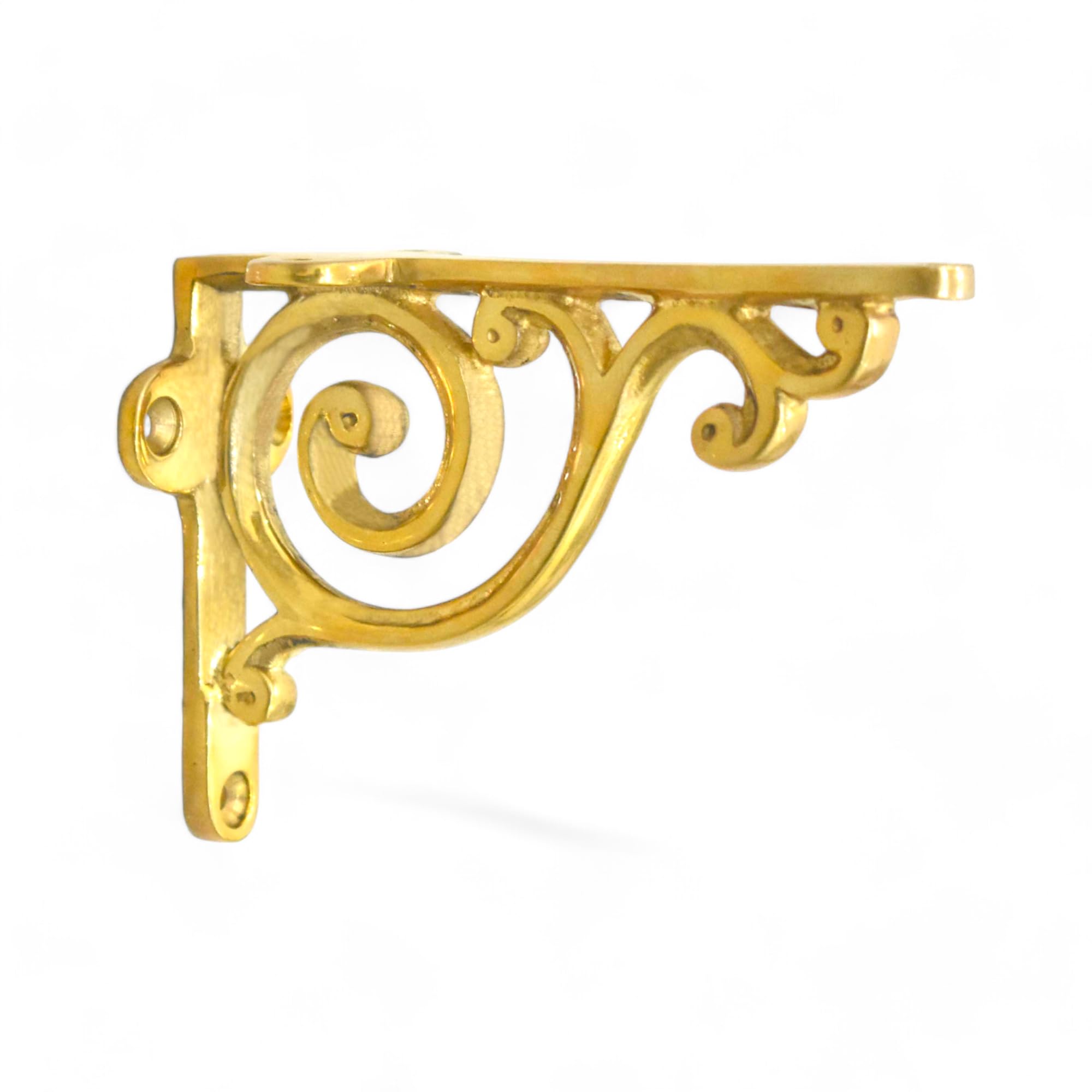 InterDekor Ornate Victorian Bathroom Shelf Bracket Solid Brass Decorative Wall Mount Scroll Shelf Brackets 3x4 Inch 10cm Single Piece Vintage Hardware