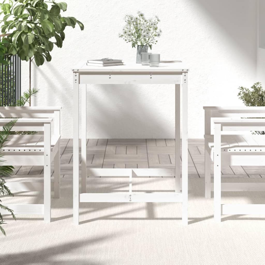 Tavolo Alto da Giardino Bianco 82,5x82,5x110 cm Pino Massello | Mobile rustico ideale per arredare il terrazzo e il balcone, offrendo una superficie stabile per aperitivi in esterno.