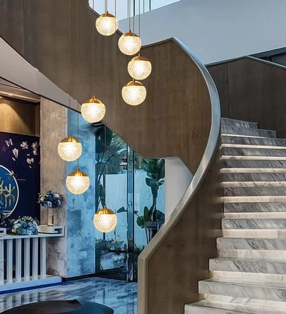 SYAXVOM Chandelier Pendant ht Duplex Hollow Living Room Acrylic Crystal Ball Modern Creative Hotel Villa Staircase High Ceiling Lamp (Color : B, Size 8balls) innovate
