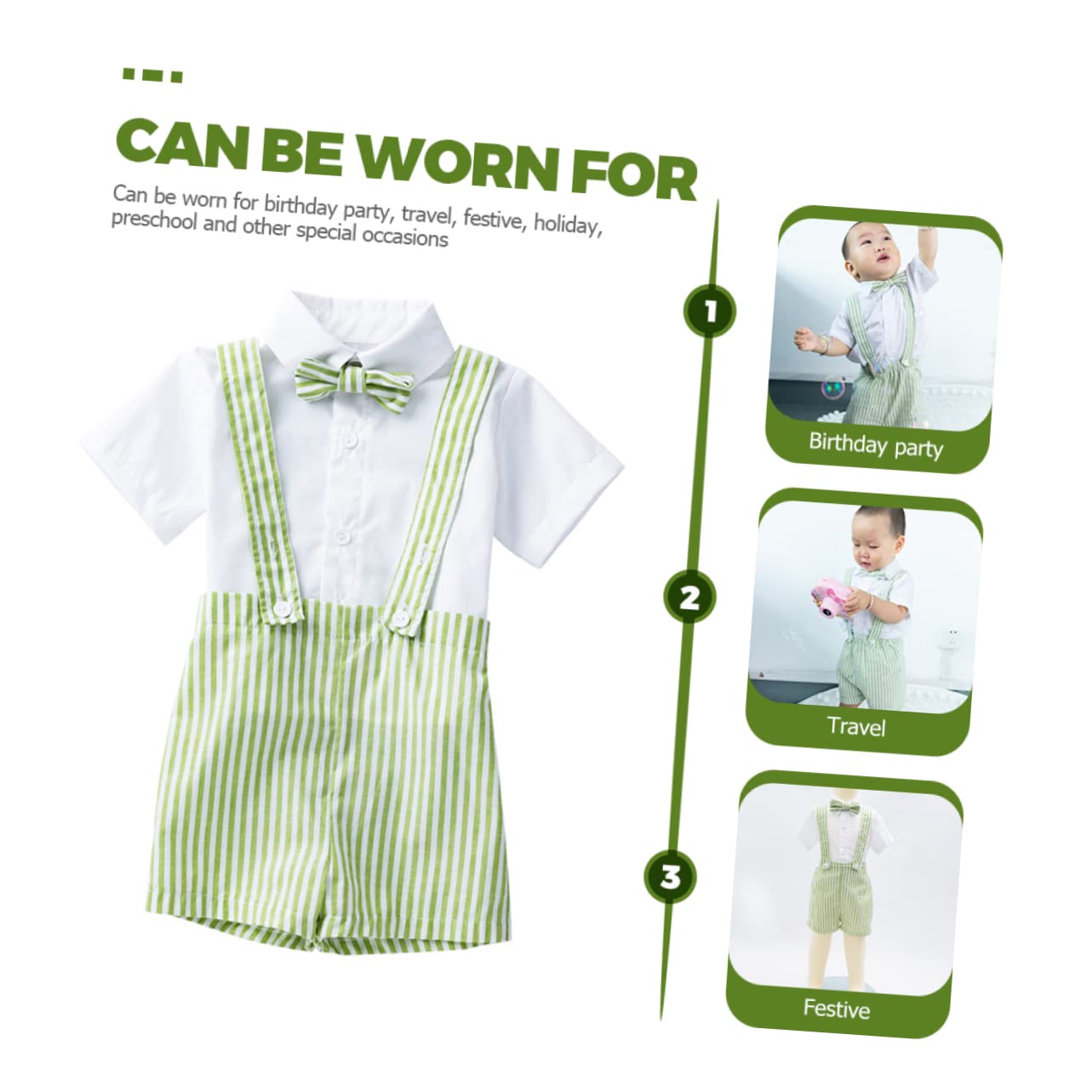 FRCOLOR Children's Gentleman's Clothing 3pc Boys Suit Short Sleeve Shirt Pants