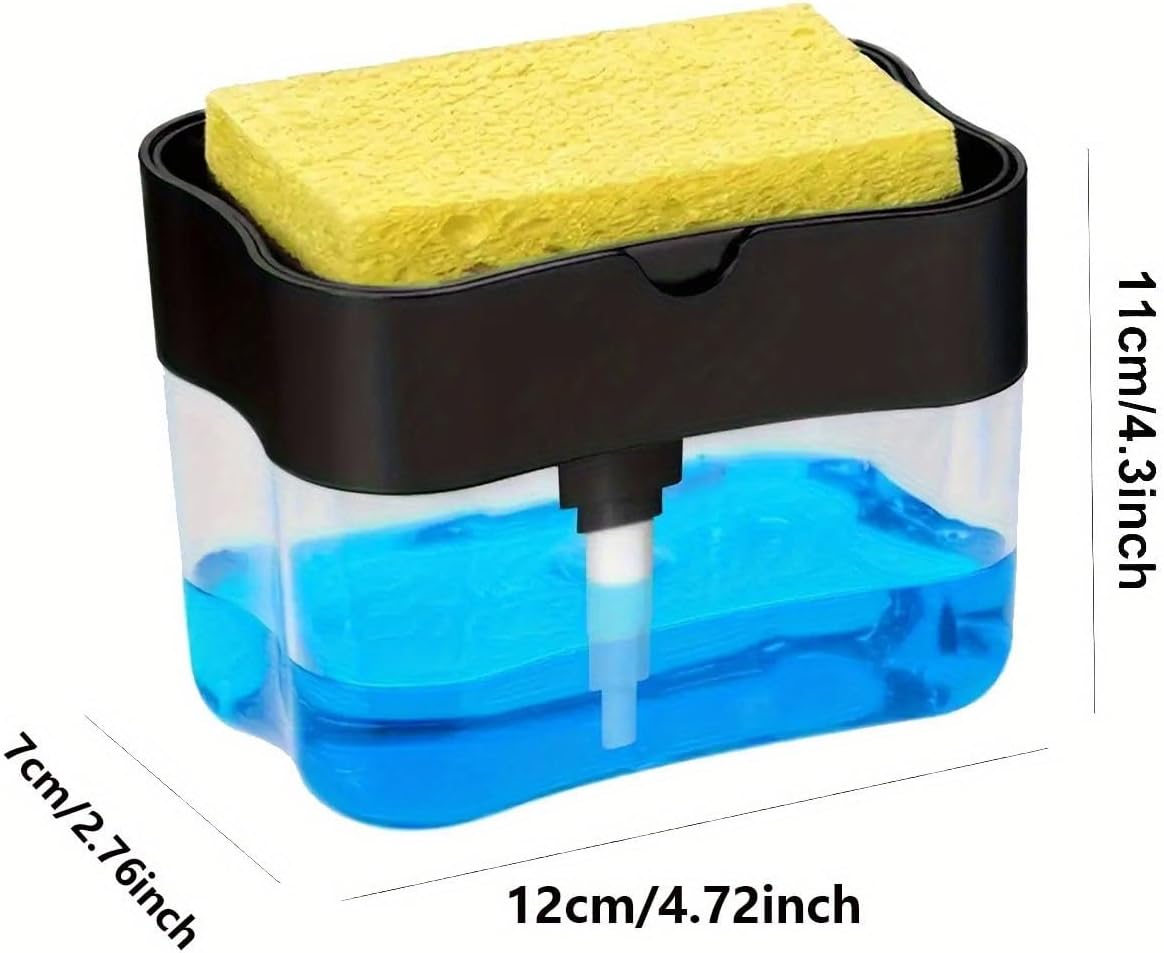 Dish Soap Dispenser with Sponge Holder, Manual Operation, No Electricity Needed, Suitable for Kitchen Sinks and Other Plastic Materials for Home and Hotel Use White