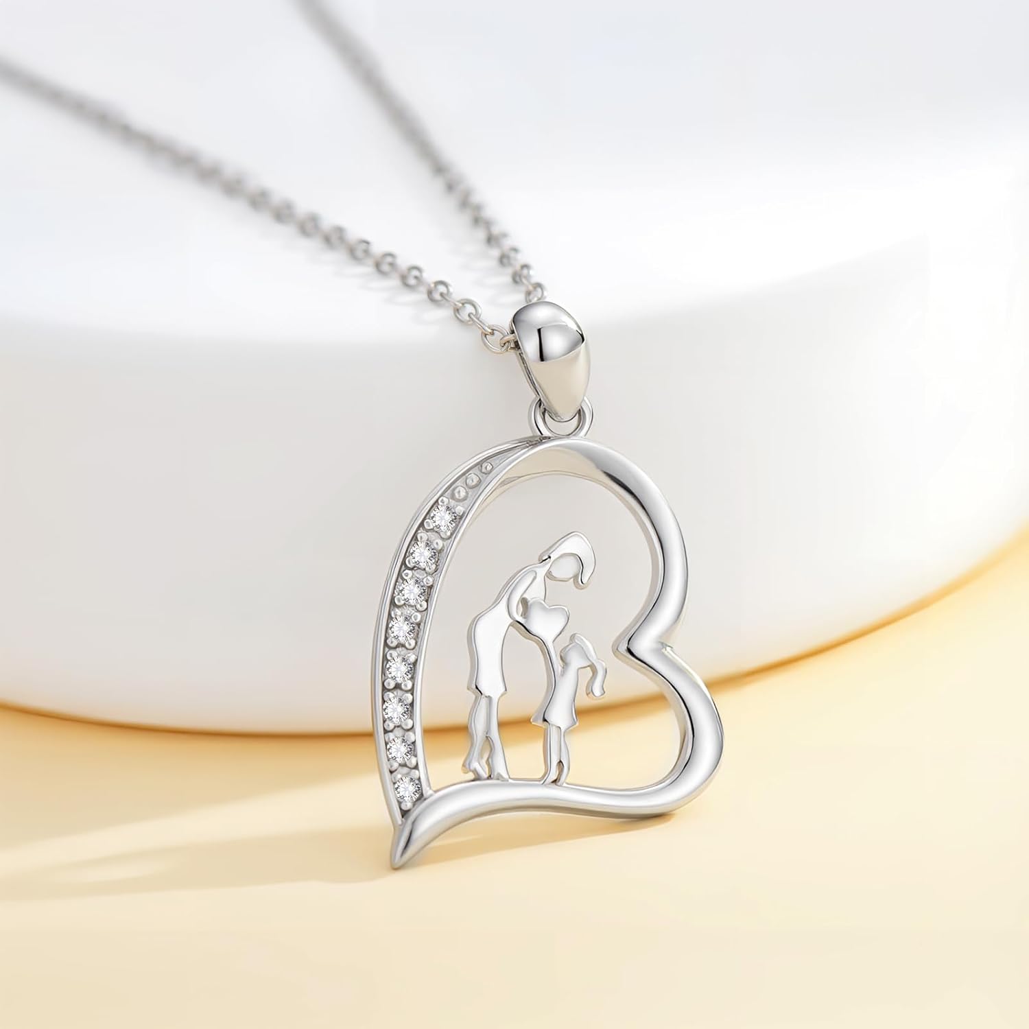 Diamond Mother Daughter Necklace for Women 925 Sterling Silver Mom Necklace for Women Jewelry Gifts for Mother's Day Anniversary Birthday Christmas - Image 3